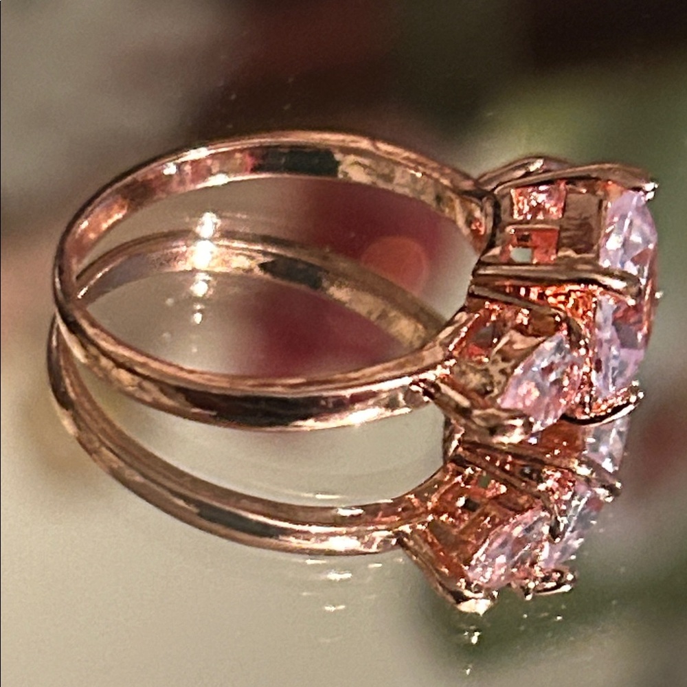 Rose Gold Plate Rhinestone Ring - Picture 10 of 12